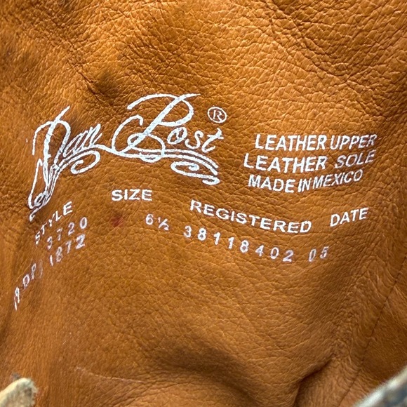 DAN POST Sexy Back Harness Boots 6.5 M Distressed Black Brown Studded Heeled - Picture 11 of 11